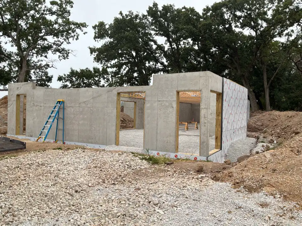 New poured foundation ready for framing