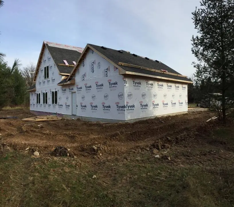 House wrap and sheathing ready for siding