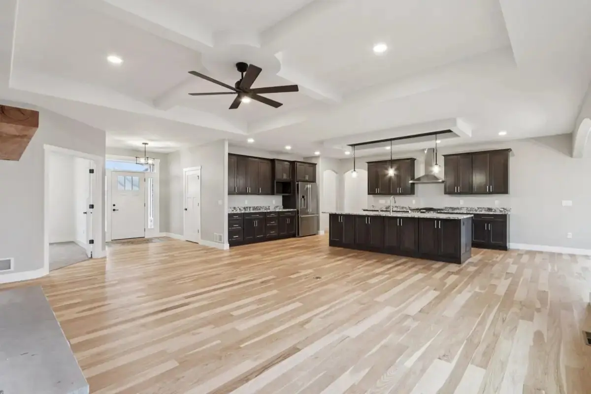 Oak Ridge kitchen under a coffered ceiling, by G&A Construction