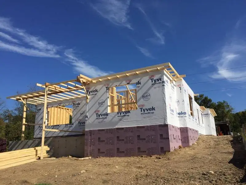 Framing and sheathing on a home under construction